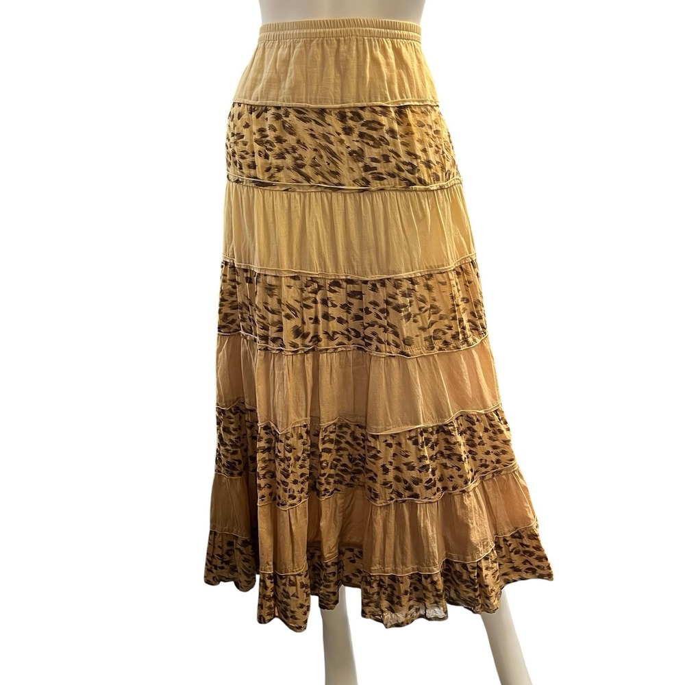Style Co Broomstick Skirt Mixed Brown Animal Print Size 1X Pull On Maxi Peasant